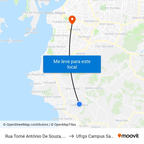 Rua Tomé Antônio De Souza, 235 to Ufrgs Campus Saúde map