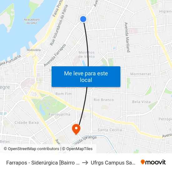 Farrapos - Siderúrgica [Bairro - C] to Ufrgs Campus Saúde map