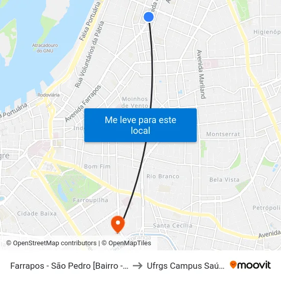 Farrapos - São Pedro [Bairro - C] to Ufrgs Campus Saúde map