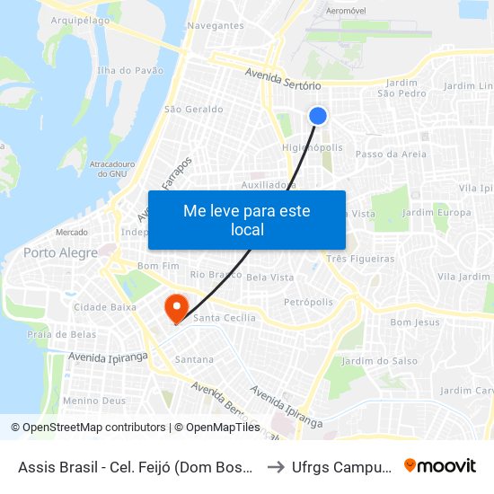 Assis Brasil - Cel. Feijó (Dom Bosco) [Bairro - Bc] to Ufrgs Campus Saúde map