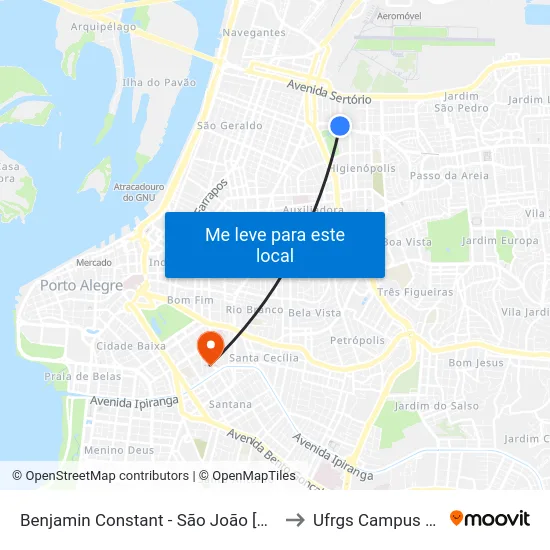 Benjamin Constant - São João [Bairro - Bc] to Ufrgs Campus Saúde map