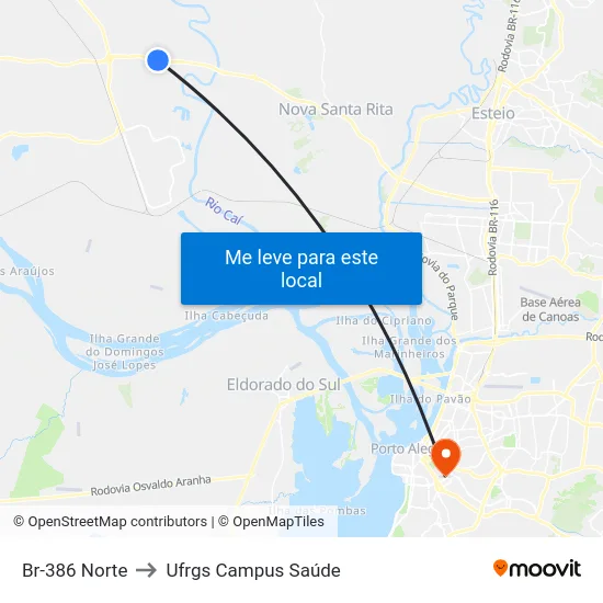 Br-386 Norte to Ufrgs Campus Saúde map