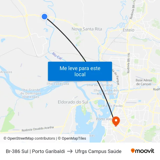 Br-386 Sul | Porto Garibaldi to Ufrgs Campus Saúde map