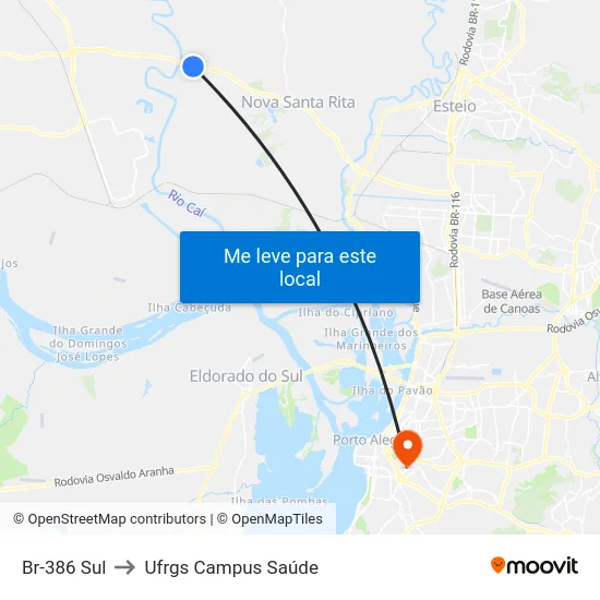 Br-386 Sul to Ufrgs Campus Saúde map