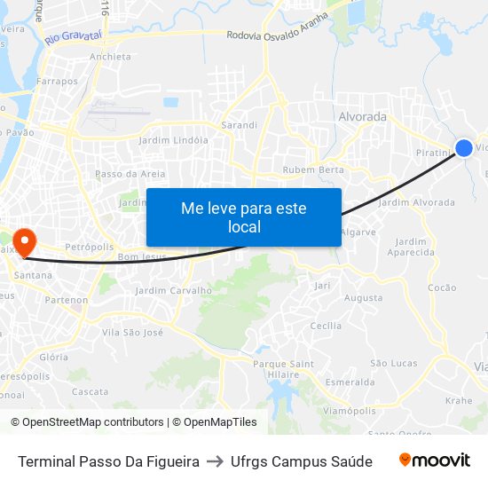 Terminal Passo Da Figueira to Ufrgs Campus Saúde map