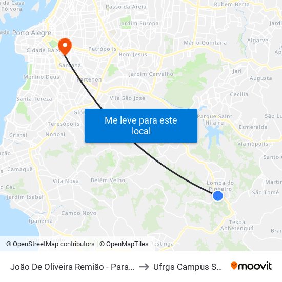 João De Oliveira Remião - Parada 16 to Ufrgs Campus Saúde map