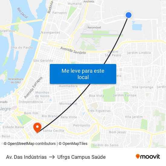 Av. Das Indústrias to Ufrgs Campus Saúde map