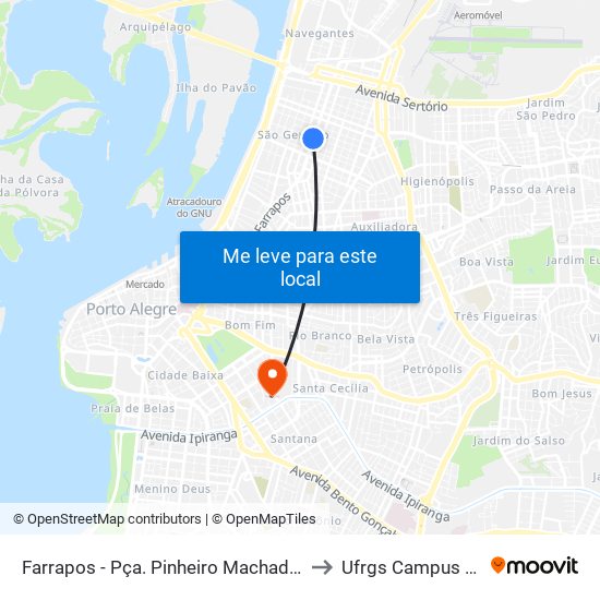 Farrapos - Pça. Pinheiro Machado [Centro] to Ufrgs Campus Saúde map