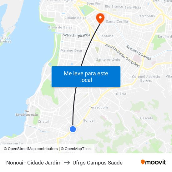 Nonoai - Cidade Jardim to Ufrgs Campus Saúde map