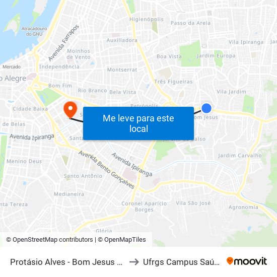 Protásio Alves - Bom Jesus Cb to Ufrgs Campus Saúde map