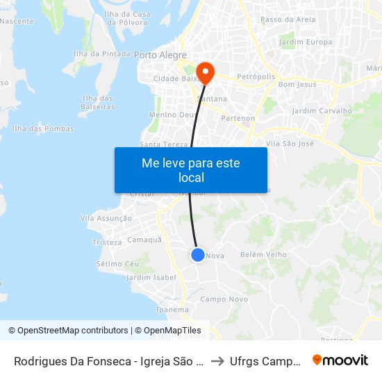 Rodrigues Da Fonseca - Igreja São José Da Vila Nova to Ufrgs Campus Saúde map