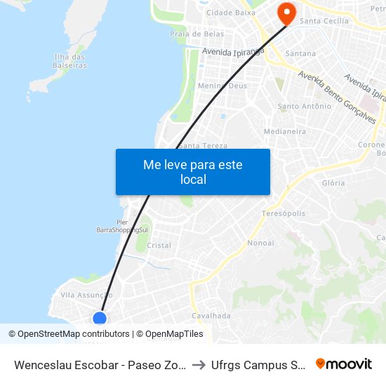 Wenceslau Escobar - Paseo Zona Sul to Ufrgs Campus Saúde map