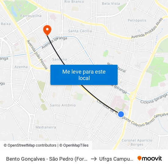 Bento Gonçalves - São Pedro (Fora Do Corredor) to Ufrgs Campus Saúde map