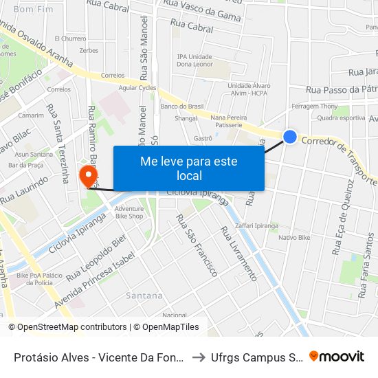 Protásio Alves - Vicente Da Fontoura Bc to Ufrgs Campus Saúde map