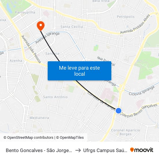 Bento Goncalves - São Jorge Bc to Ufrgs Campus Saúde map
