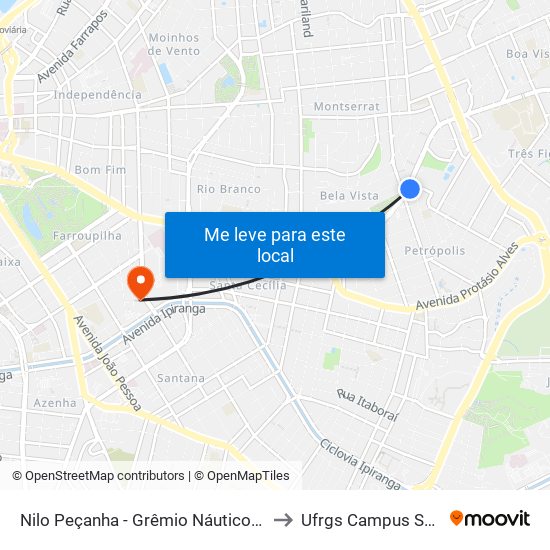 Nilo Peçanha - Grêmio Náutico União to Ufrgs Campus Saúde map