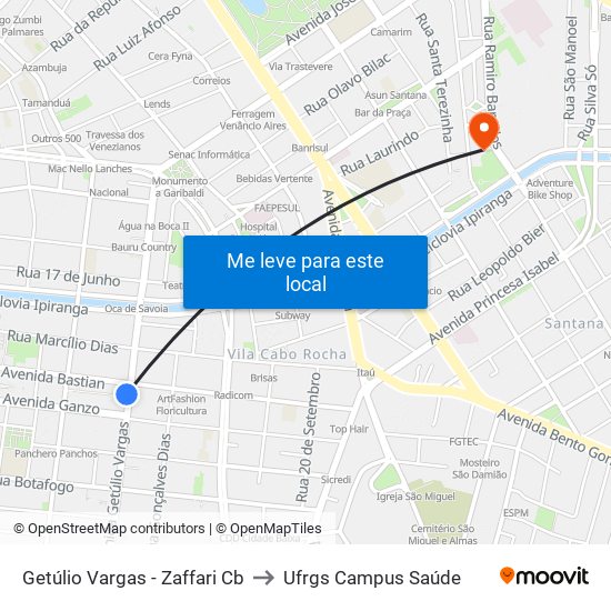 Getúlio Vargas - Zaffari Cb to Ufrgs Campus Saúde map