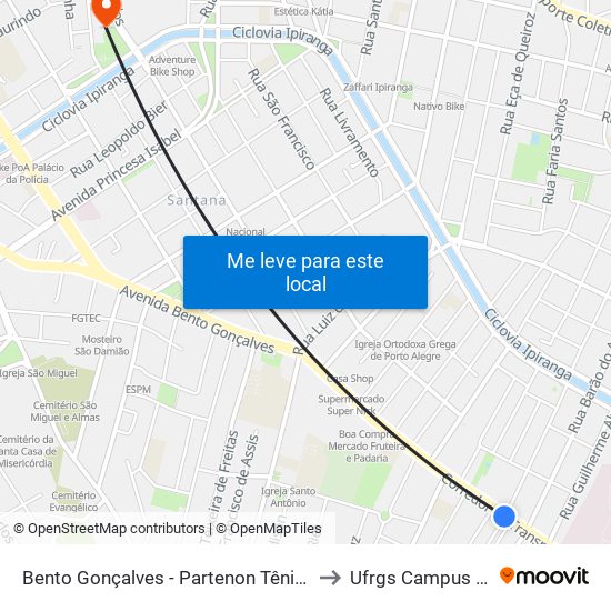 Bento Gonçalves - Partenon Tênis Clube Cb to Ufrgs Campus Saúde map