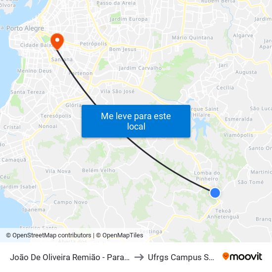 João De Oliveira Remião - Parada 19 to Ufrgs Campus Saúde map