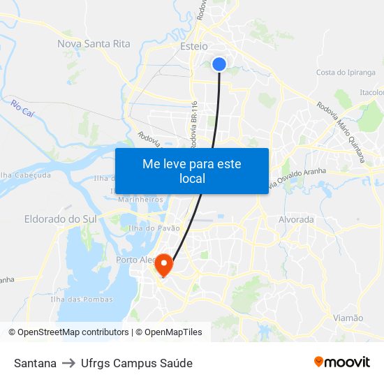 Santana to Ufrgs Campus Saúde map