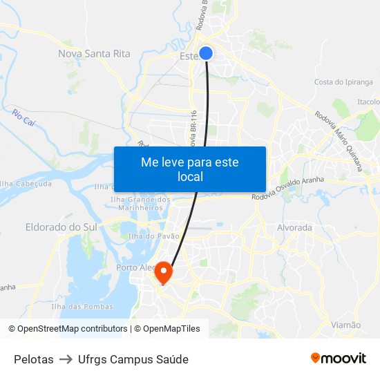 Pelotas to Ufrgs Campus Saúde map