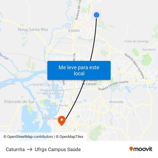 Caturrita to Ufrgs Campus Saúde map