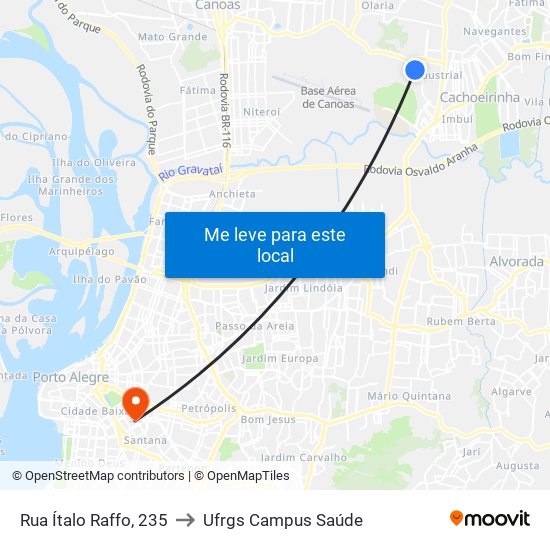 Rua Ítalo Raffo, 235 to Ufrgs Campus Saúde map