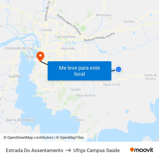 Estrada Do Assentamento to Ufrgs Campus Saúde map