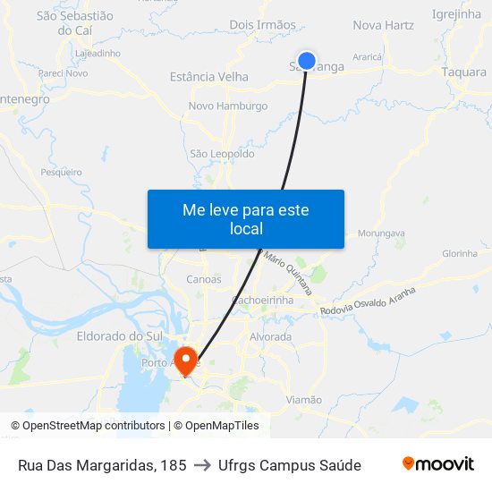 Rua Das Margaridas, 185 to Ufrgs Campus Saúde map