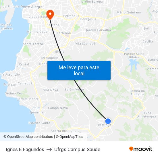 Ignês E Fagundes to Ufrgs Campus Saúde map