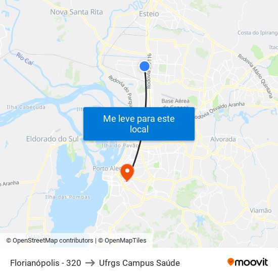 Florianópolis - 320 to Ufrgs Campus Saúde map