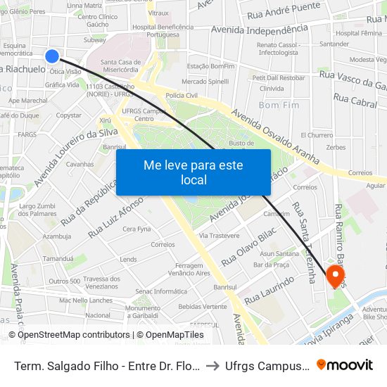 Term. Salgado Filho - Entre Dr. Flores E Vigário to Ufrgs Campus Saúde map