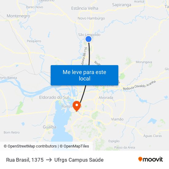 Rua Brasil, 1375 to Ufrgs Campus Saúde map