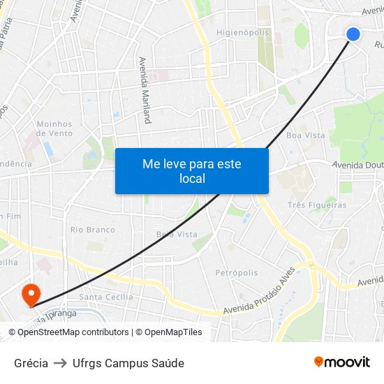 Grécia to Ufrgs Campus Saúde map