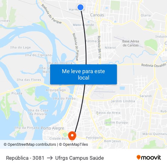 República - 3081 to Ufrgs Campus Saúde map