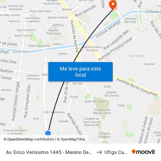 Av. Erico Veríssimo 1445 - Menino Deus Porto Alegre - Rs 90160-181 Brasil to Ufrgs Campus Saúde map