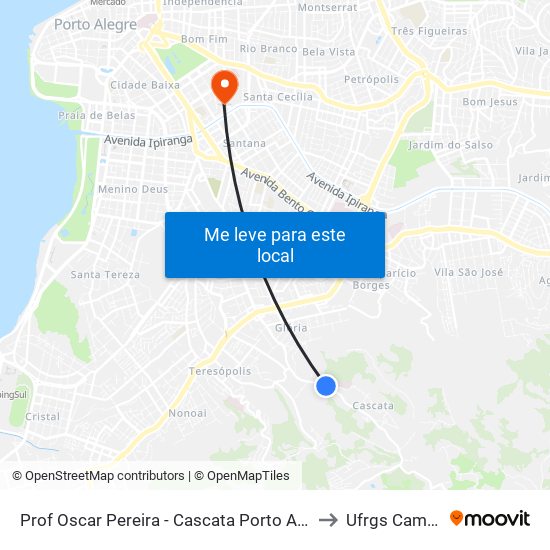 Prof Oscar Pereira - Cascata Porto Alegre - Rs 91712-161 Brasil to Ufrgs Campus Saúde map