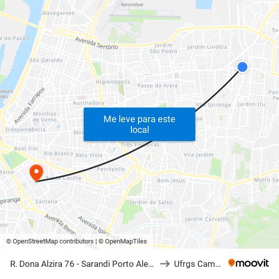 R. Dona Alzira 76 - Sarandi Porto Alegre - Rs 91110-010 Brasil to Ufrgs Campus Saúde map