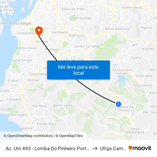 Ac. Um 493 - Lomba Do Pinheiro Porto Alegre - Rs 91560-540 Brasil to Ufrgs Campus Saúde map