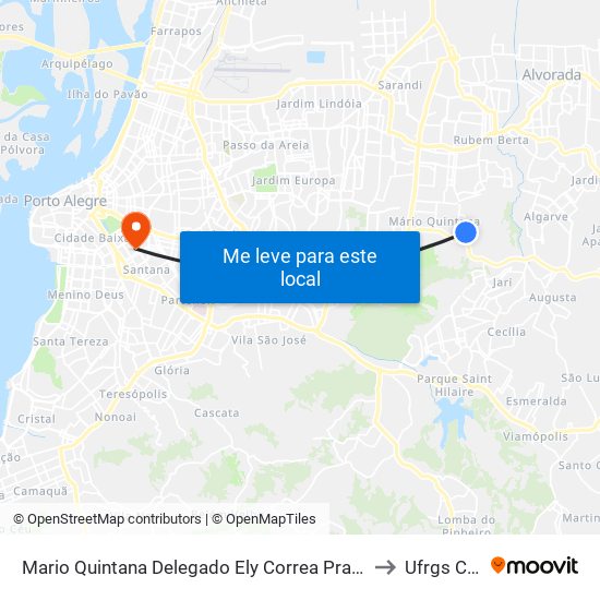 Mario Quintana Delegado Ely Correa Prado - Alto Petrópolis Porto Alegre - Rs 91260-421 Brasil to Ufrgs Campus Saúde map