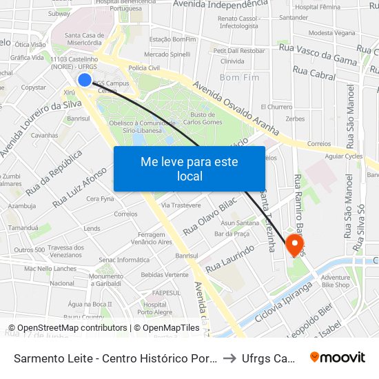 Sarmento Leite - Centro Histórico Porto Alegre - Rs 90050-200 Brasil to Ufrgs Campus Saúde map