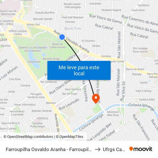 Farroupilha Osvaldo Aranha - Farroupilha Porto Alegre - Rs 90035-190 Brasil to Ufrgs Campus Saúde map