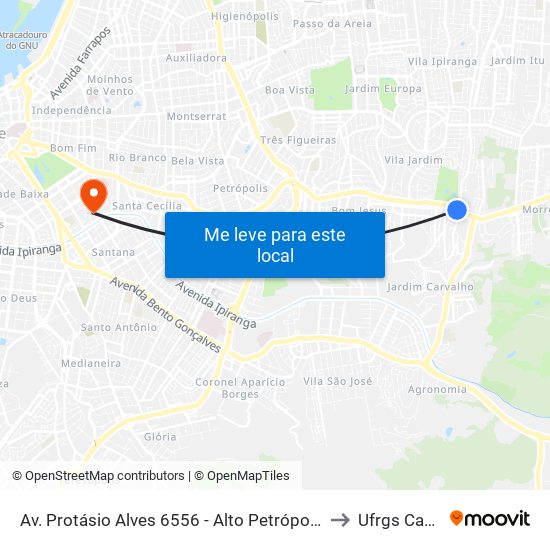 Av. Protásio Alves 6556 - Alto Petrópolis Porto Alegre - Rs 91210-280 Brasil to Ufrgs Campus Saúde map