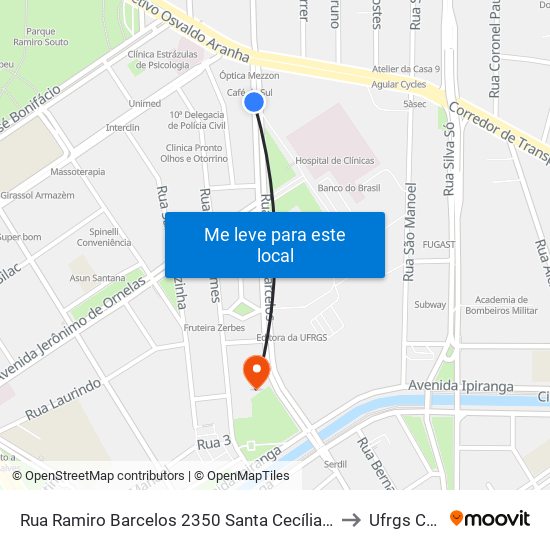 Rua Ramiro Barcelos 2350 Santa Cecília Porto Alegre - Rio Grande Do Sul 90035-903 Brasil to Ufrgs Campus Saúde map