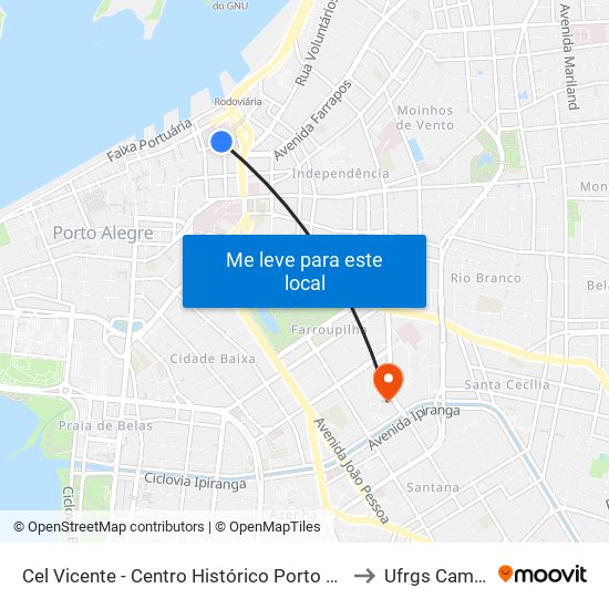 Cel Vicente - Centro Histórico Porto Alegre - Rs 90030-040 Brasil to Ufrgs Campus Saúde map