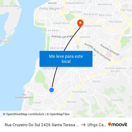 Rua Cruzeiro Do Sul 2426 Santa Teresa Porto Alegre - Rio Grande Do Sul 90840 Brasil to Ufrgs Campus Saúde map