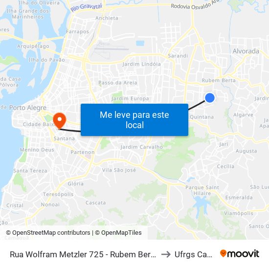 Rua Wolfram Metzler 725 - Rubem Berta Porto Alegre - Rs 91250-320 Brasil to Ufrgs Campus Saúde map