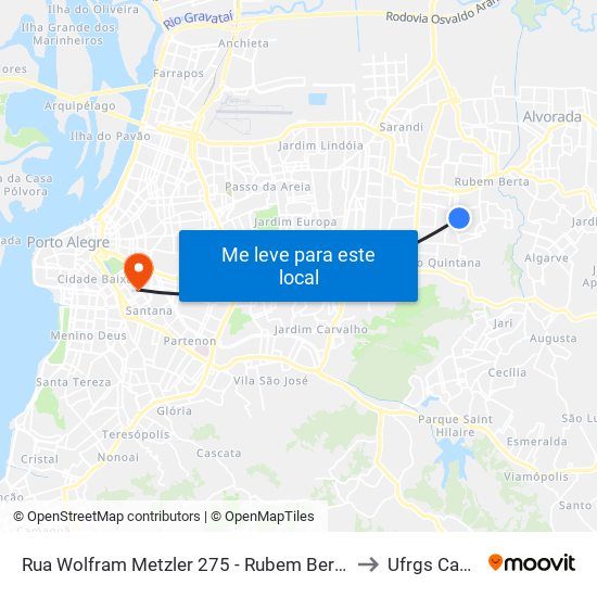 Rua Wolfram Metzler 275 - Rubem Berta Porto Alegre - Rs 91250-320 Brasil to Ufrgs Campus Saúde map