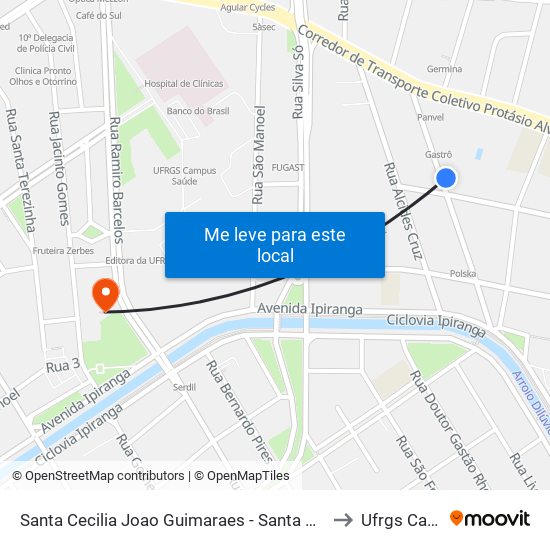 Santa Cecilia Joao Guimaraes - Santa Cecilia Porto Alegre - Rs 90450-190 Brasil to Ufrgs Campus Saúde map