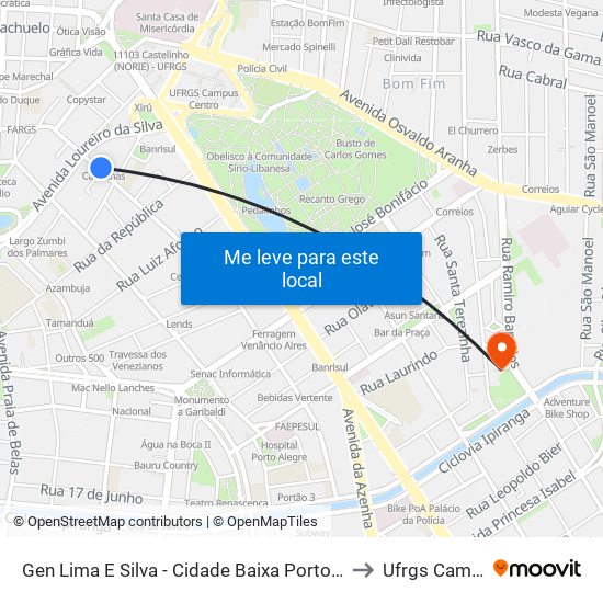 Gen Lima E Silva - Cidade Baixa Porto Alegre - Rs 90840-460 Brasil to Ufrgs Campus Saúde map